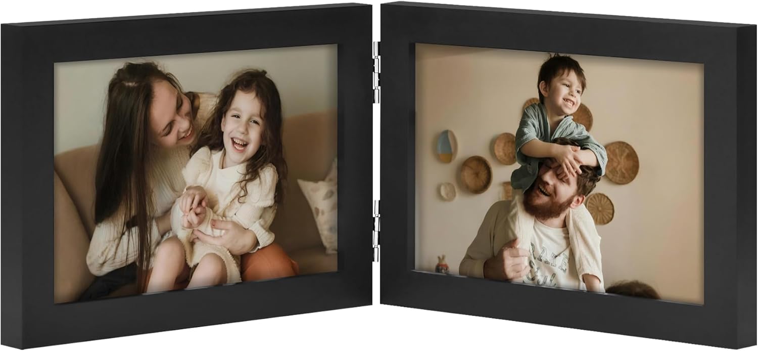 decorUhome double 4x6 picture frame vertical engineered wood bifold photo frame with plexiglass tabletop display black