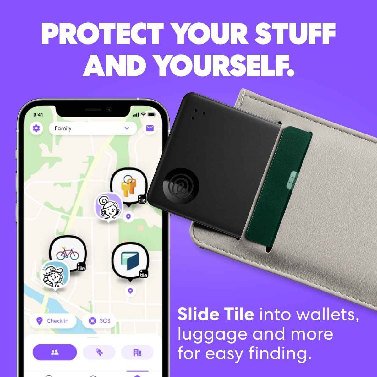 Tile by Life360 Slim - Wallet Finder, Bluetooth Tracker and Item Locator for Luggage Tags, Passports and More. Both iOS and Android Compatible. Phone Finder. 1-Pack (Black)