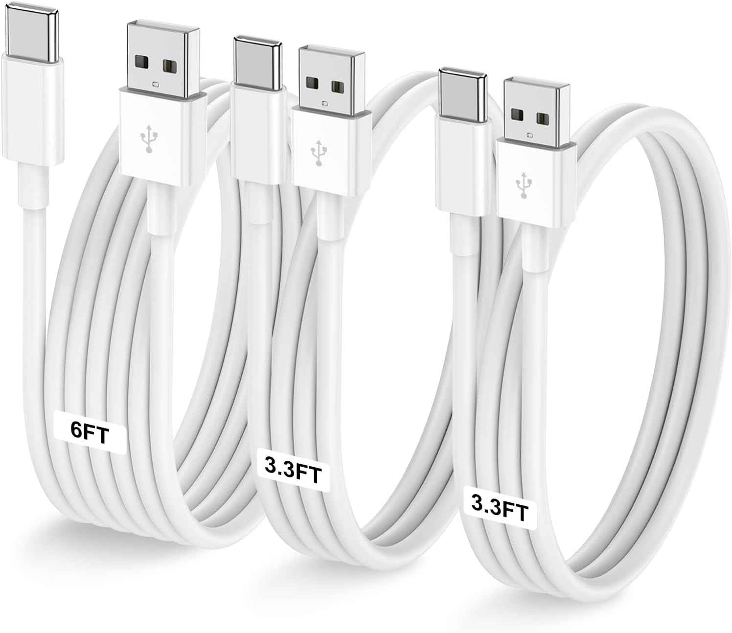 Car Carplay Cable for iPhone 17 16 15 Pro Plus Pro Max Air，3-Pack [3.3FT+3.3FT+6FT] USB A to USB C Cable for iPhone 17 16 15，for iPad Pro/Air/Mini，for Galaxy S25 S24，for MacBook Pro/Air and More