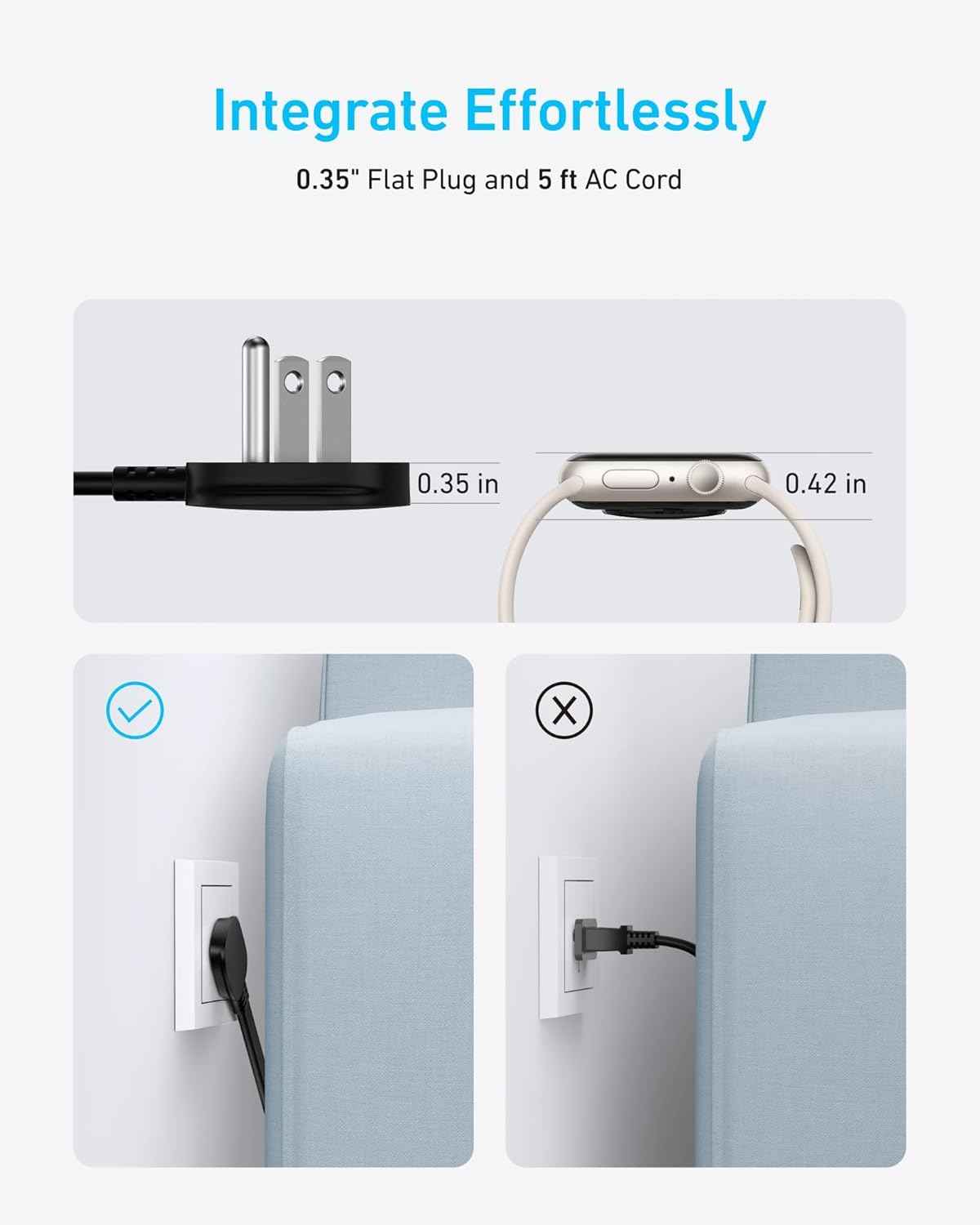 Anker 300J Flat Plug 10-in-1 Ultra Thin Power Strip with 6 AC, 2 USB-A & 2 USB-C Ports, Extension Cord, Desk Charging Station for Home, Office, College, Dorm, 5 Feet, Black