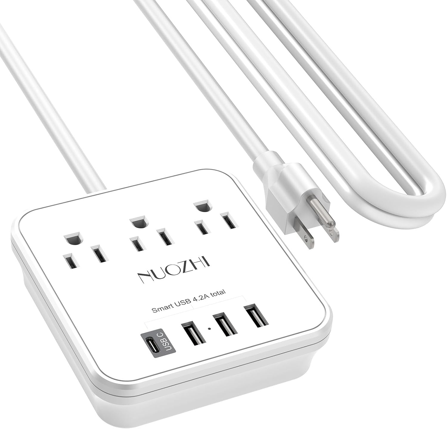 NUOZHI 6ft power strip with 3 outlets and 4 USB ports, non surge protector for cruise ships and travel