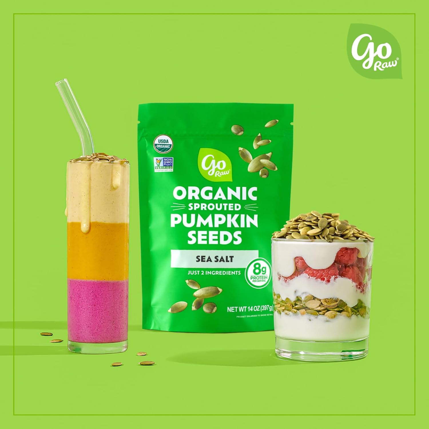 Go Raw Organic Sprouted Pumpkin Seeds, 14 Oz, High-Protein, Gluten-Free, Non-GMO Verified, Vegan, Nut-Free