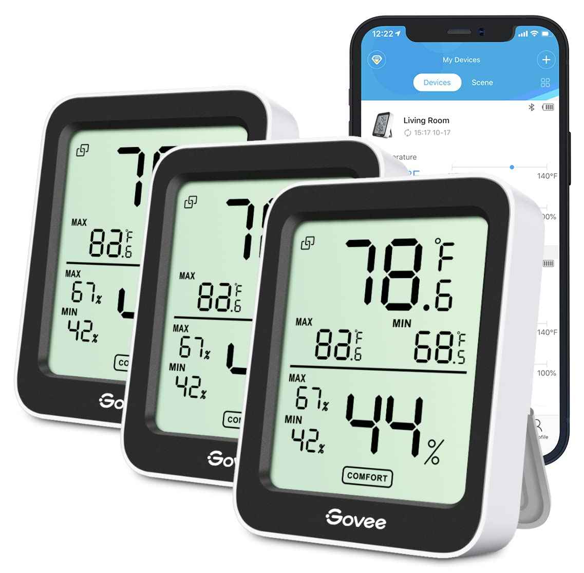 Govee Digital Hygrometer Indoor Thermometer Room H5075, Bluetooth Temperature Humidity Meter with 164ft Remote App Control, Notification Alerts, 2 Years Data Storage Export for Bedroom, Wine Cellar