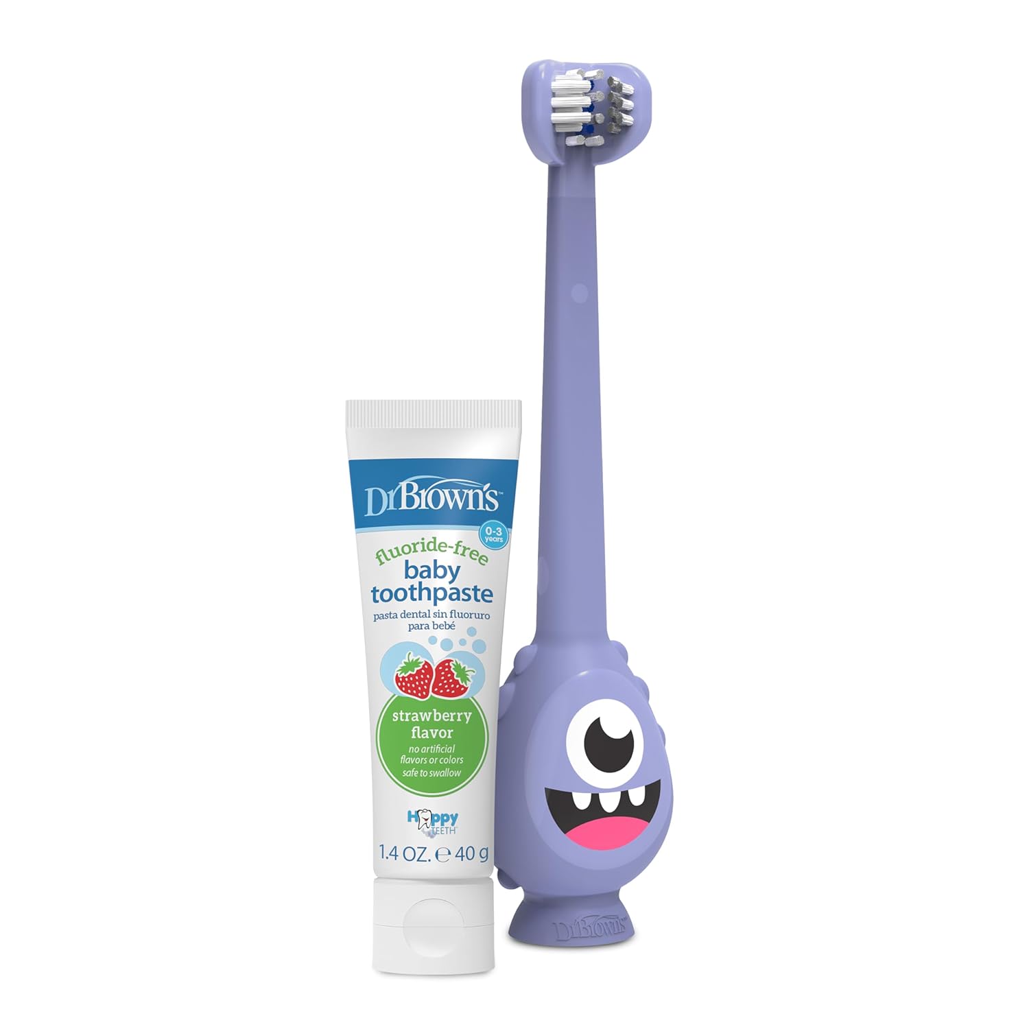 dr. browns green monster triple-sided toddler toothbrush with suction cup base, ages 1-4 years