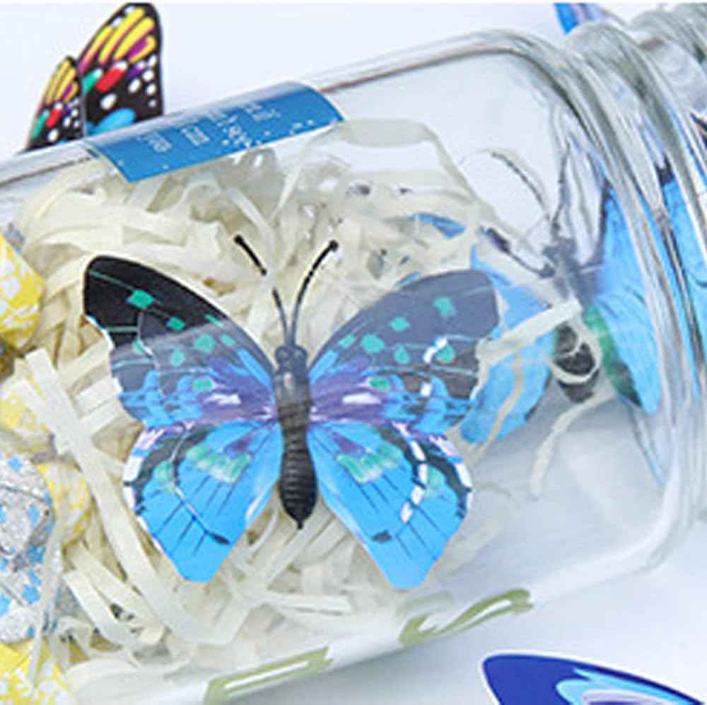 Butterflies Decoration, BOPART 24Pcs 3D Butterfly Decals Stickers for Party Decoration, Blue Butterflies Wall Decor Magnetic Butterfly for Crafts (12 Styles at 4 Sizes in Double Wings)