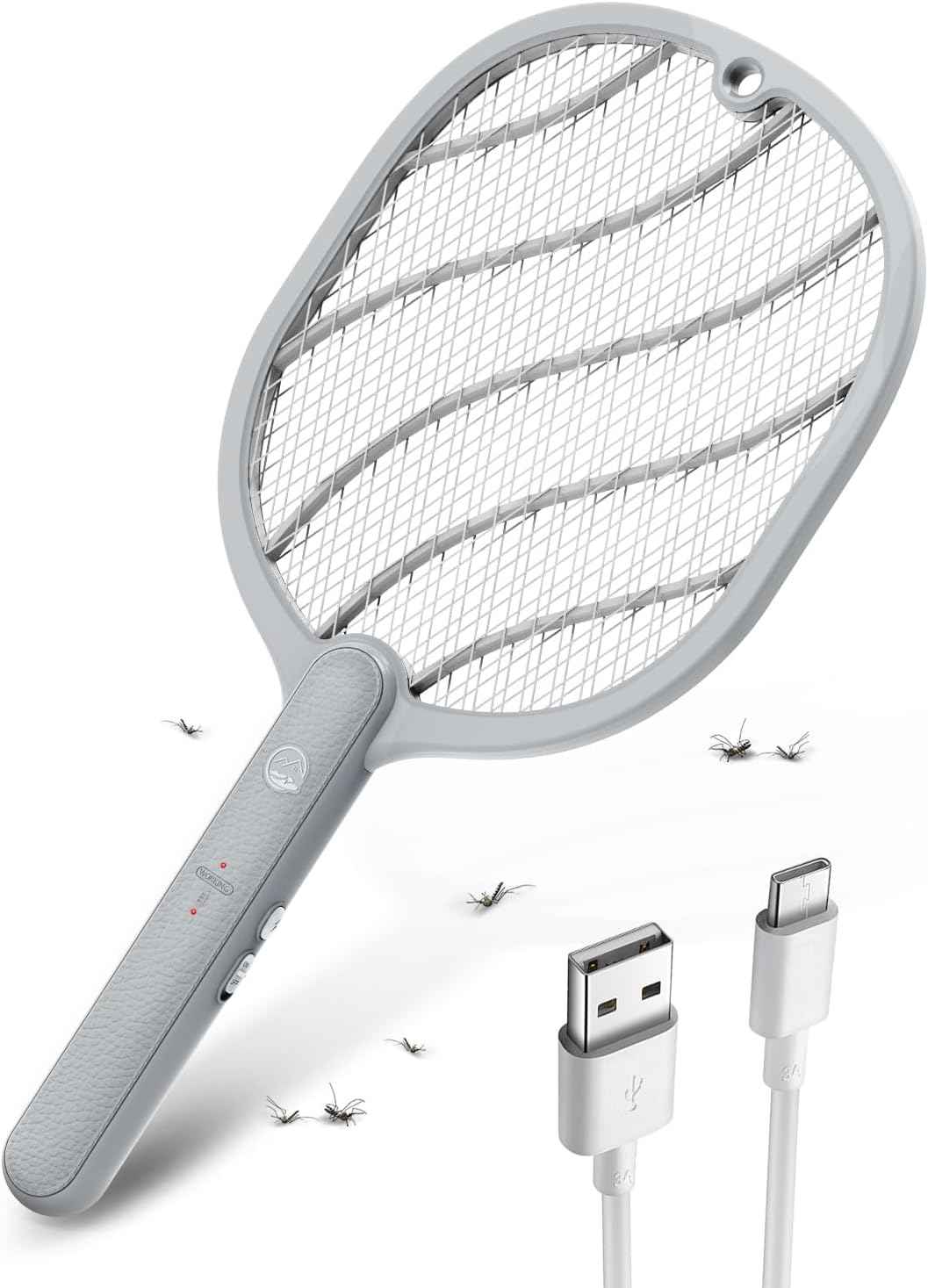 Electric Fly Swatter, 3800V Handheld Bug Zapper Racket, Type-C Rechargeable, Mosquito Zapper for Indoor Outdoor, 3-Layer Safety Mesh, Easy to Use, Lightweight (Basic 1 Pack)