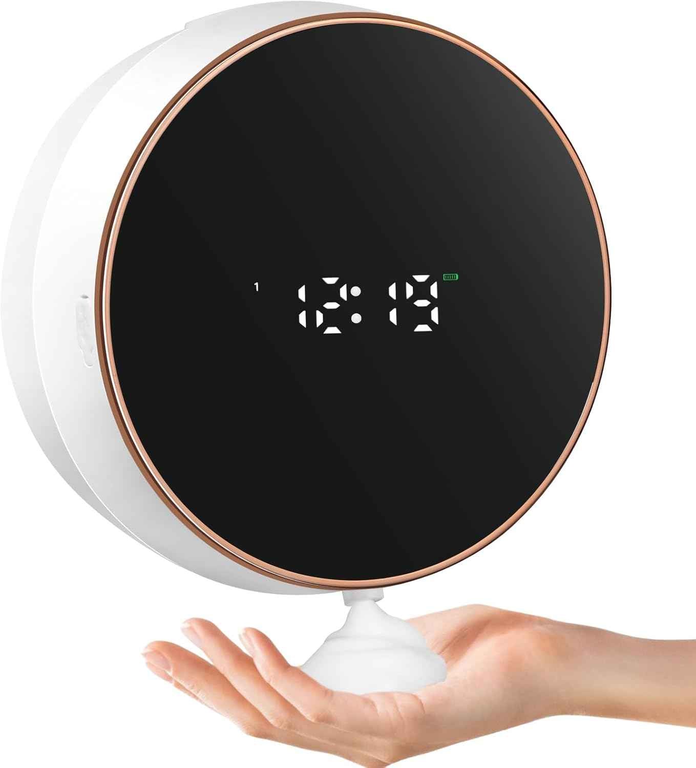 Automatic Soap Dispenser Foam Bathroom: Wall Mount Rechargeable Touchless Adjustable Auto Smart Electric Plastic Black Foaming Soap Dispenser with Clock - Kitchen - Hand Dish Lotion Couple Kids