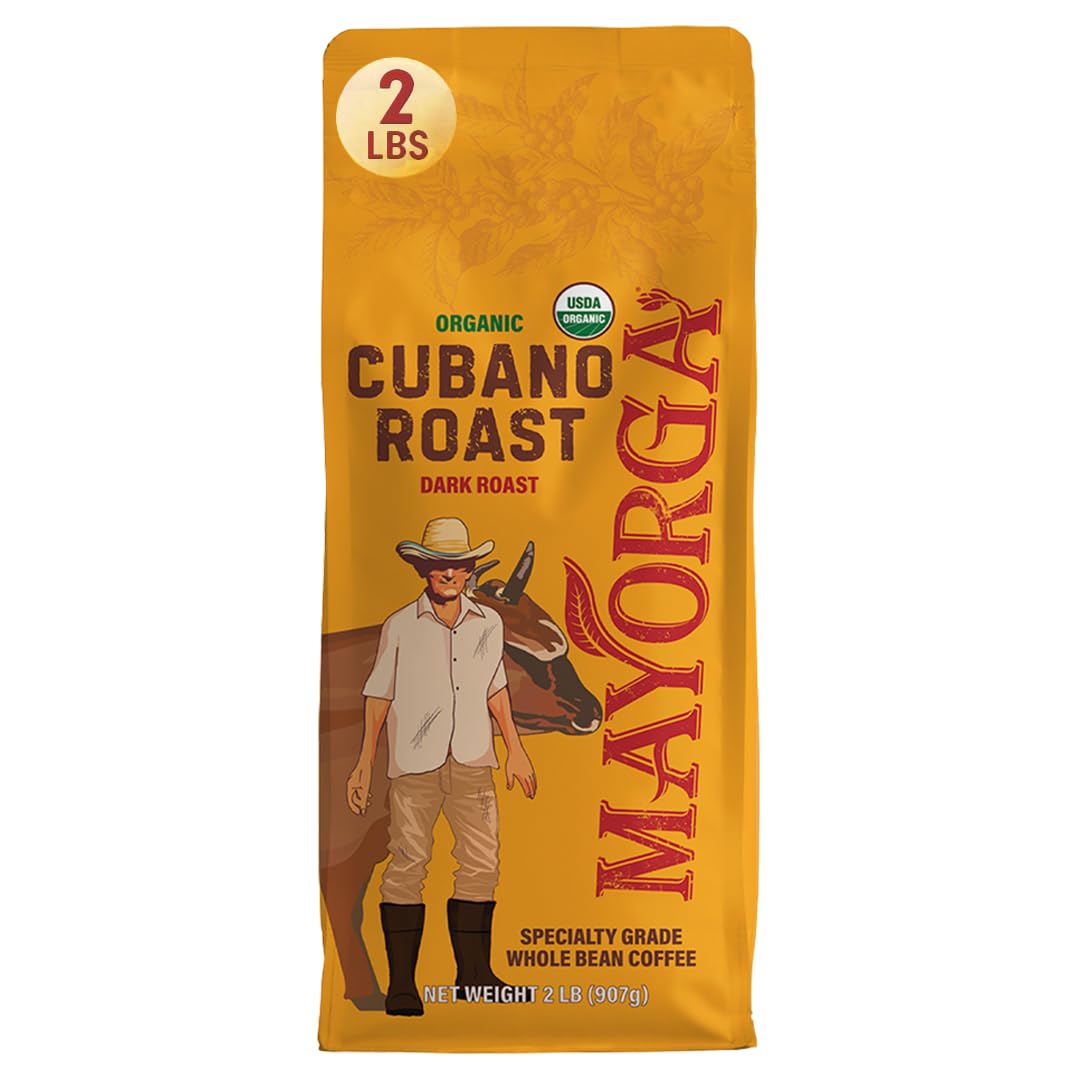 mayorga organic cafe cubano roast 2lb dark roast whole bean specialty grade coffee usda organic non-gmo kosher