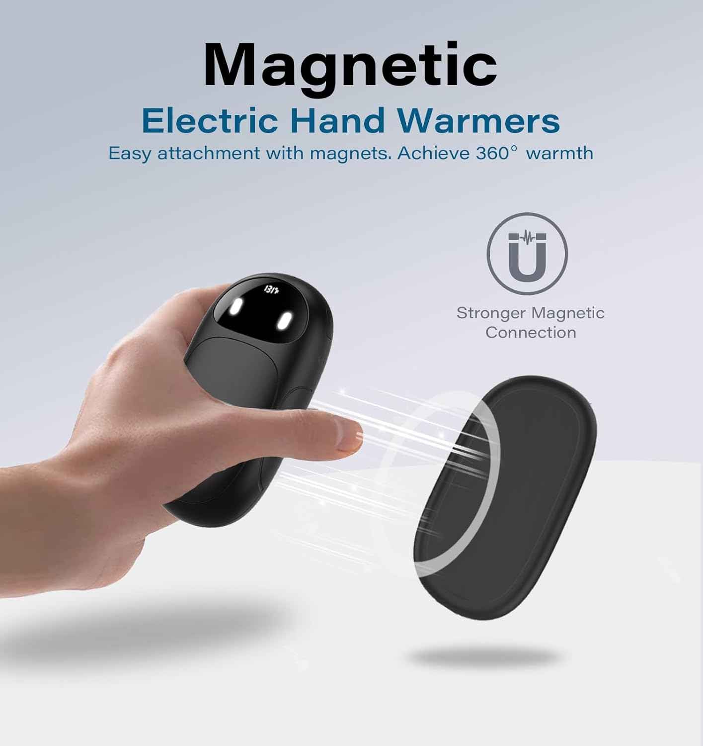 Hand Warmers Rechargeable 2 Pack, AI Smart Chips 20Hrs Long Safe Heat, Magnetic Electric Hand Warmers, Gifts for Christmas, Outdoor, Golf, Hunting, Camping Accessories