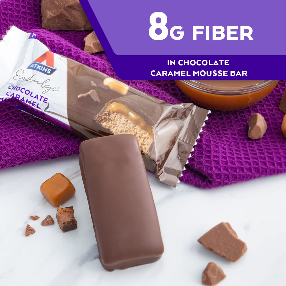 atkins endulge chocolate caramel mousse dessert bar, 5-count 1g sugar high in fiber
