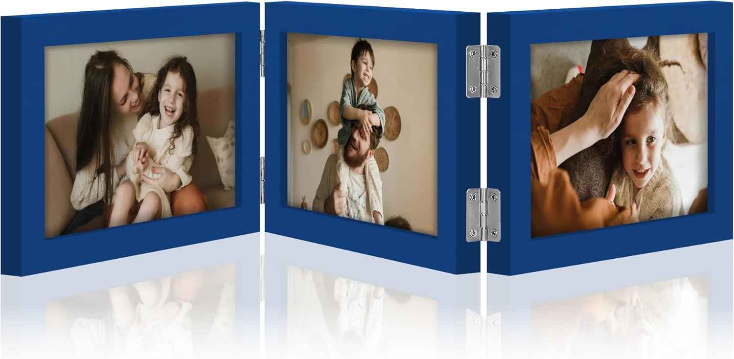 decorUhome Triple 4x6 Picture Frame Vertical, Engineered Wood Trifold Photo Frame with Plexiglass for Tabletop Display, 4x6, Black