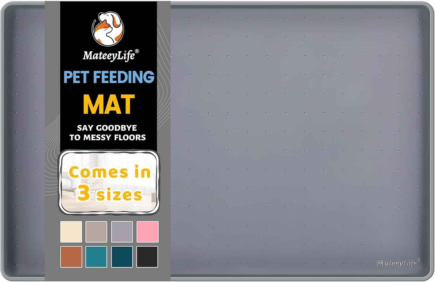 MateeyLife Silicone Cat & Dog Food Mat for Floors Waterproof, Anti-Slip Dog Bowl Mats for Food and Water, Pet Feeding Mats with Lip to Prevent Spills, Pet Placemat for Messy Drinkers to Protect Floors