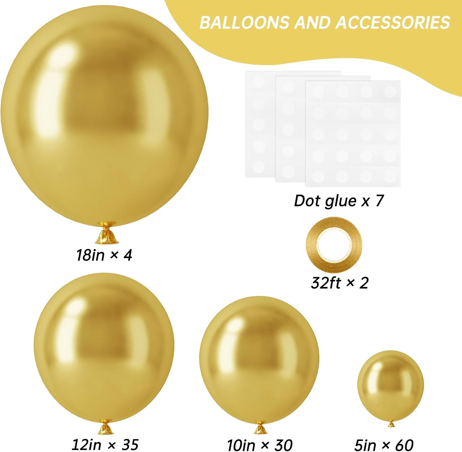 RUBFAC Gold Balloons 129pcs Different Sizes 18 12 10 5 Inch, Metallic Gold Balloon Garland Arch Kit for Graduation Party Wedding Holiday Happy Birthday Decoration