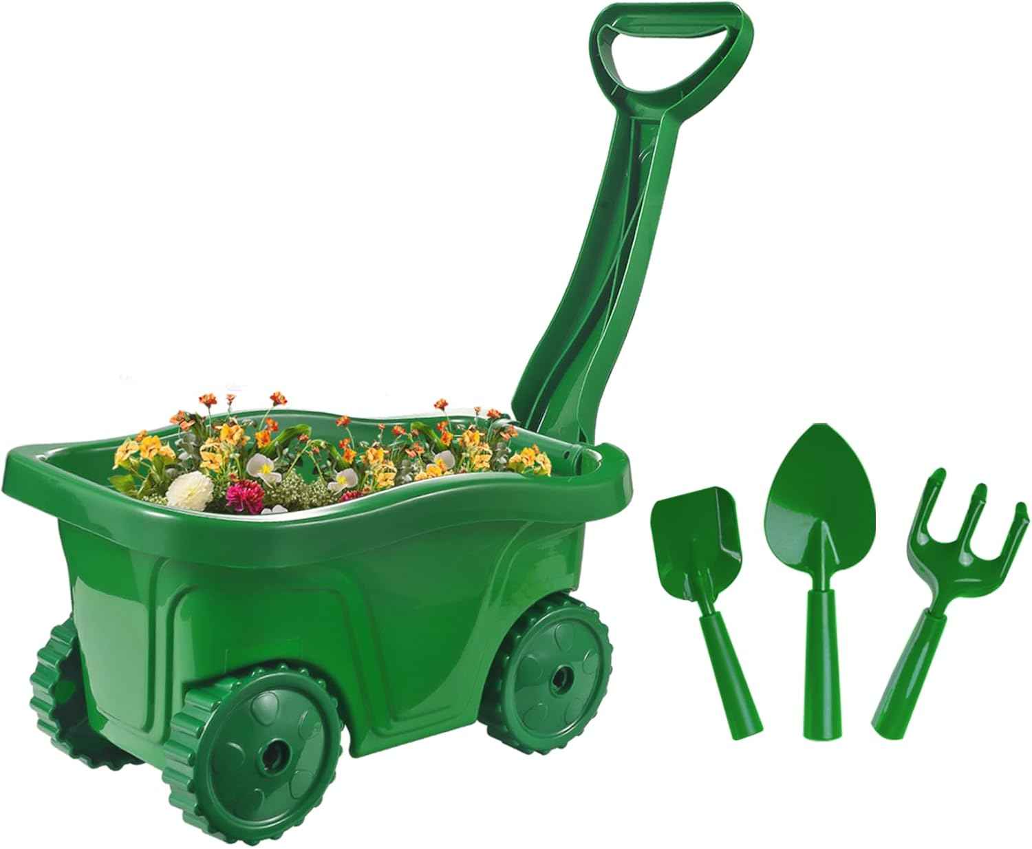 Duckura Kids Gardening Tools Set - 7pcs Wheelbarrow Set for Kids with Shovel, Rake, Leaf Rake, Summer Outdoor Yard Digging Weed Birthday Gifts Toys, Valentine's for Boys Girls Age 2 3+ Years(Green)