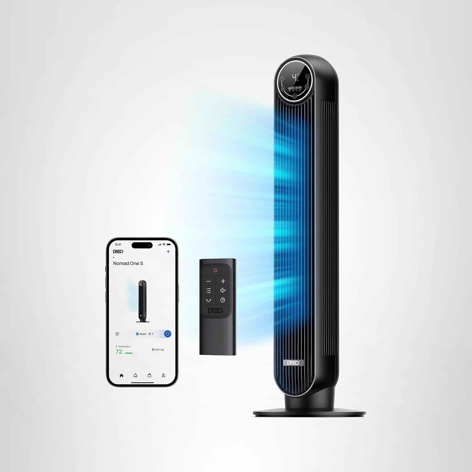 Dreo Tower Fan for Bedroom, Smart Oscillating Quiet Floor Fans, Standing Bladeless Fan with Remote and WiFi Voice Control, 4 Modes, 4 Speeds, 8H Timer, 28dB, Works with Alexa/Google