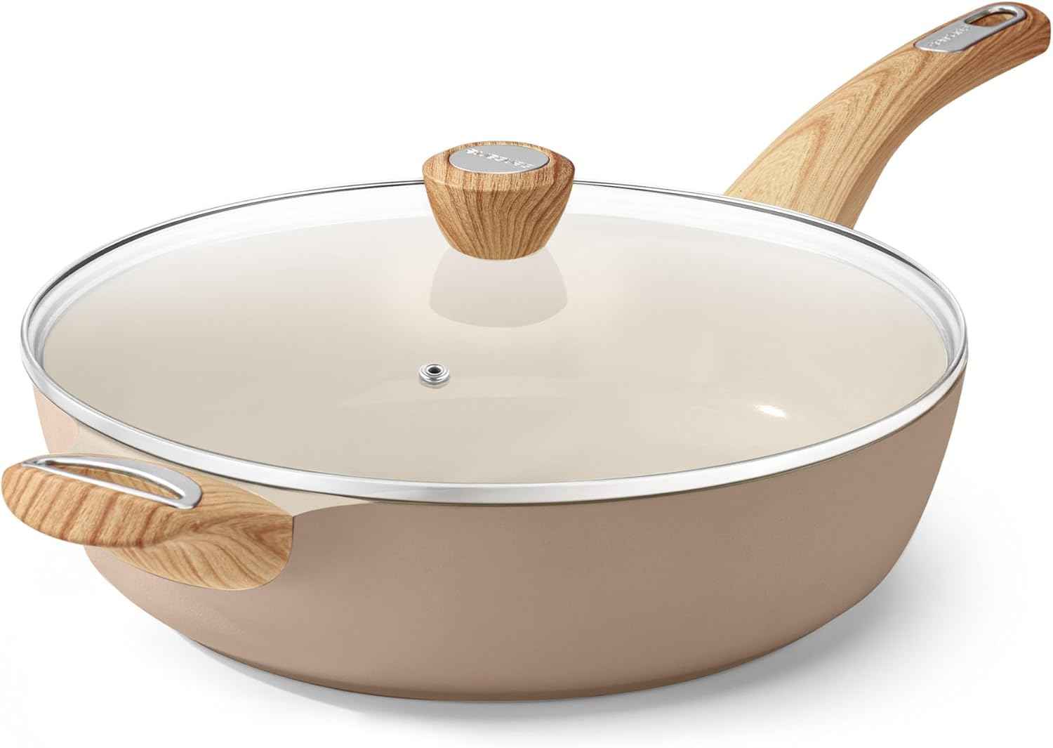 SENSARTE Nonstick Frying Pan Skillet with Lid, 12 Inch Large Deep Frying Pan, 5 Qt Non Stick Saute Pan with Cover, Induction Pan, Healthy Non Toxic Cooking Pan with Helper Handle, PFOA PFOS Free