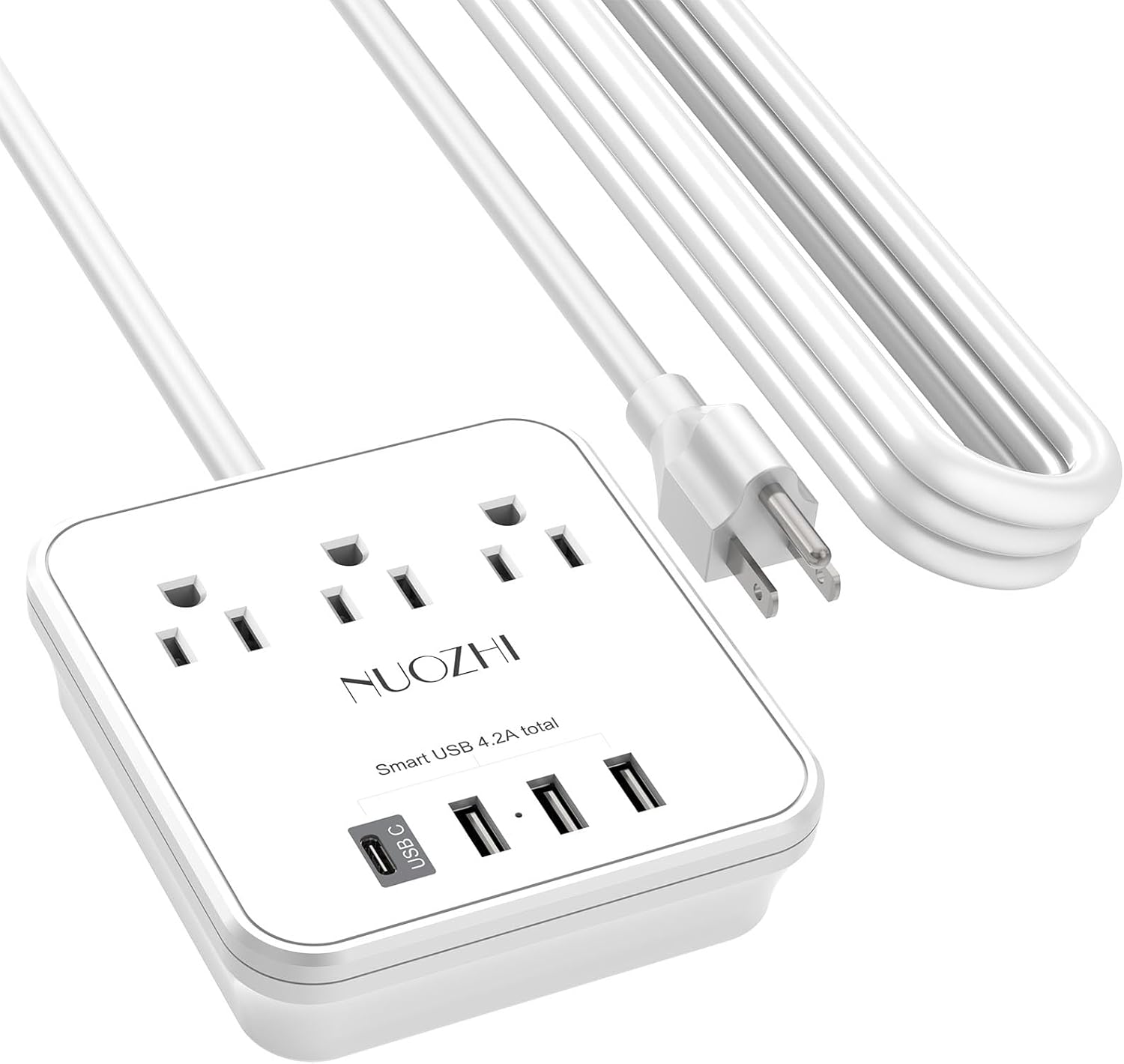 NUOZHI 6ft power strip with 3 outlets and 4 USB ports, non surge protector for cruise ships and travel