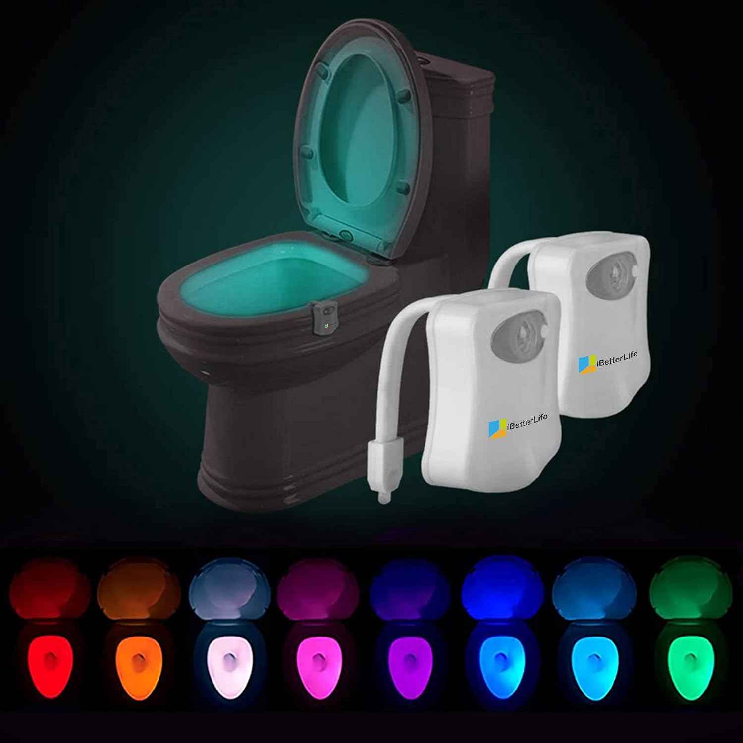 Toilet Light Motion Sensor 2Pack - The Original 8 Color Changing LED Glow Bowl Inside Toilet Night Light for Bathroom - Smart Unique Cool Gadget, Funny Ideal Gifts for Dad Teen Boys Girls Men Women