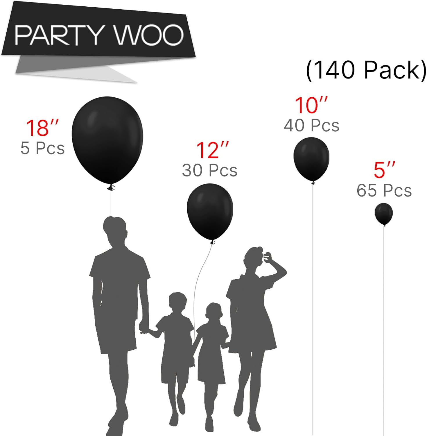PartyWoo Black Balloons 140 pcs Different Sizes of 18 12 10 5 Inch Black Balloons Arch Kit Garland for Baby Shower Birthday Graduation Casino Gaming Anniversary Retirement Party Decorations Black-Y18