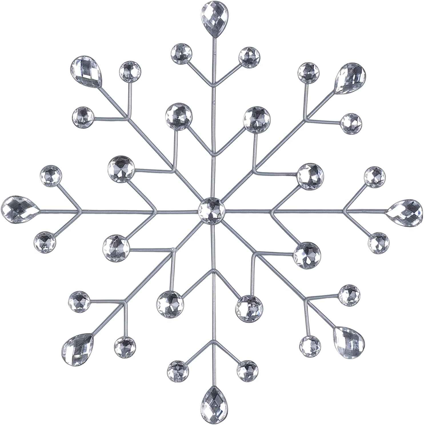 hogardeck Metal Flower Wall Decor, 11inch Silver Metal Jeweled Wall Art Bling Crystal Home Décor, Sun Burst Rhinestone Wall Hanging Diamond Accents for for Indoor, Outdoor, Living Room, Bedroom