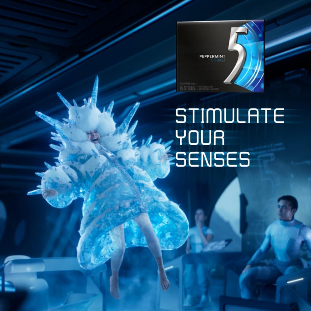 5 GUM Peppermint Cobalt Sugar Free Chewing Gum Bulk, 10 packs of 15 sticks each, for gaming and music sessions