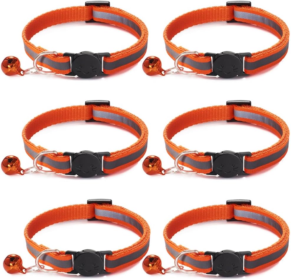 Nylon 6 Pack Reflective Cat Collar with Bell and Breakaway Buckle Adjustable 19-32cm Mixed Colors