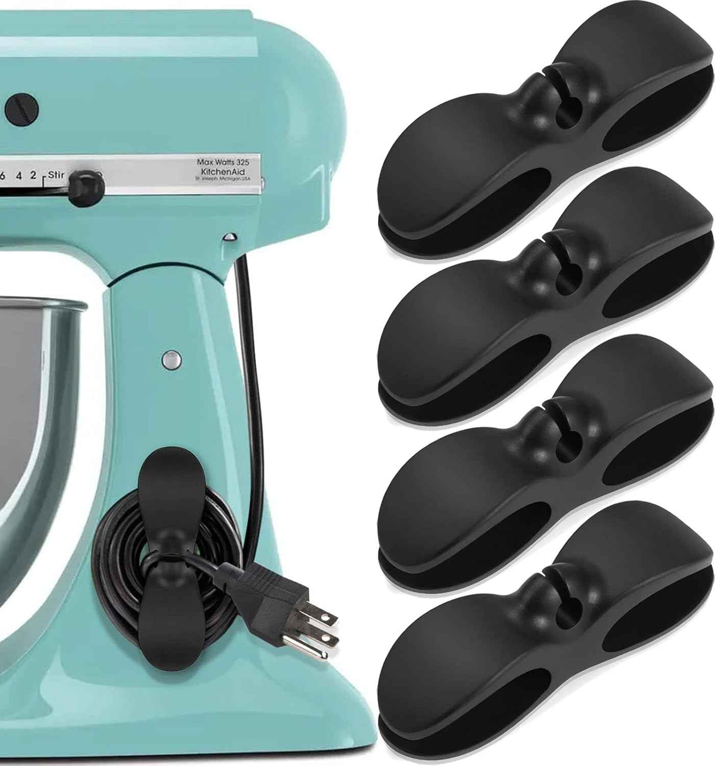 Cord Organizer for Appliances, 4PCS Kitchen Appliance Cord Winder Cable Organizer, Cord Holder Cord Wrapper for Appliances Stick on Pressure Cooker, Mixer, Blender, Coffee Maker, Air Fryer