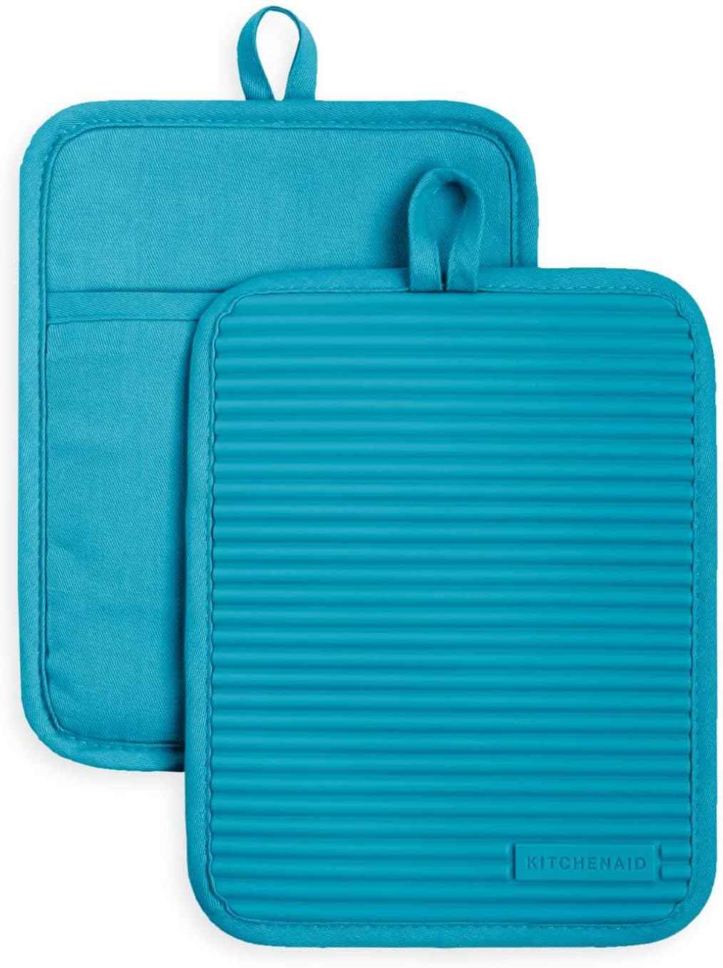 KitchenAid Ribbed Soft Silicone Pot Holder 2-Pack Set, Milkshake Tan, 7"x9"