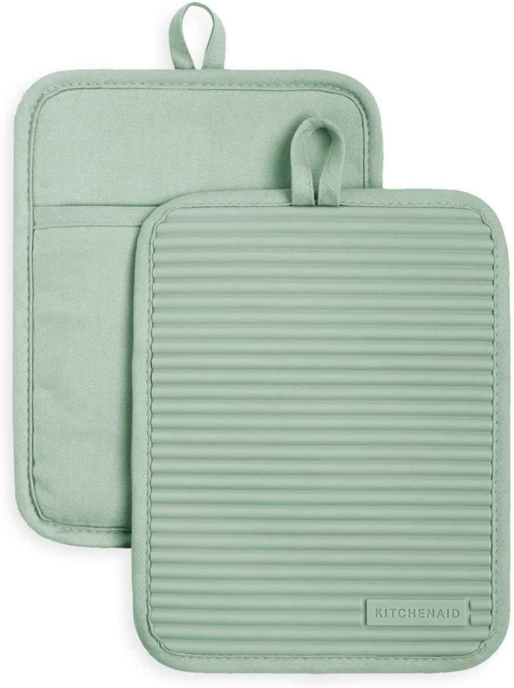 KitchenAid Ribbed Soft Silicone Pot Holder 2-Pack Set, Milkshake Tan, 7"x9"