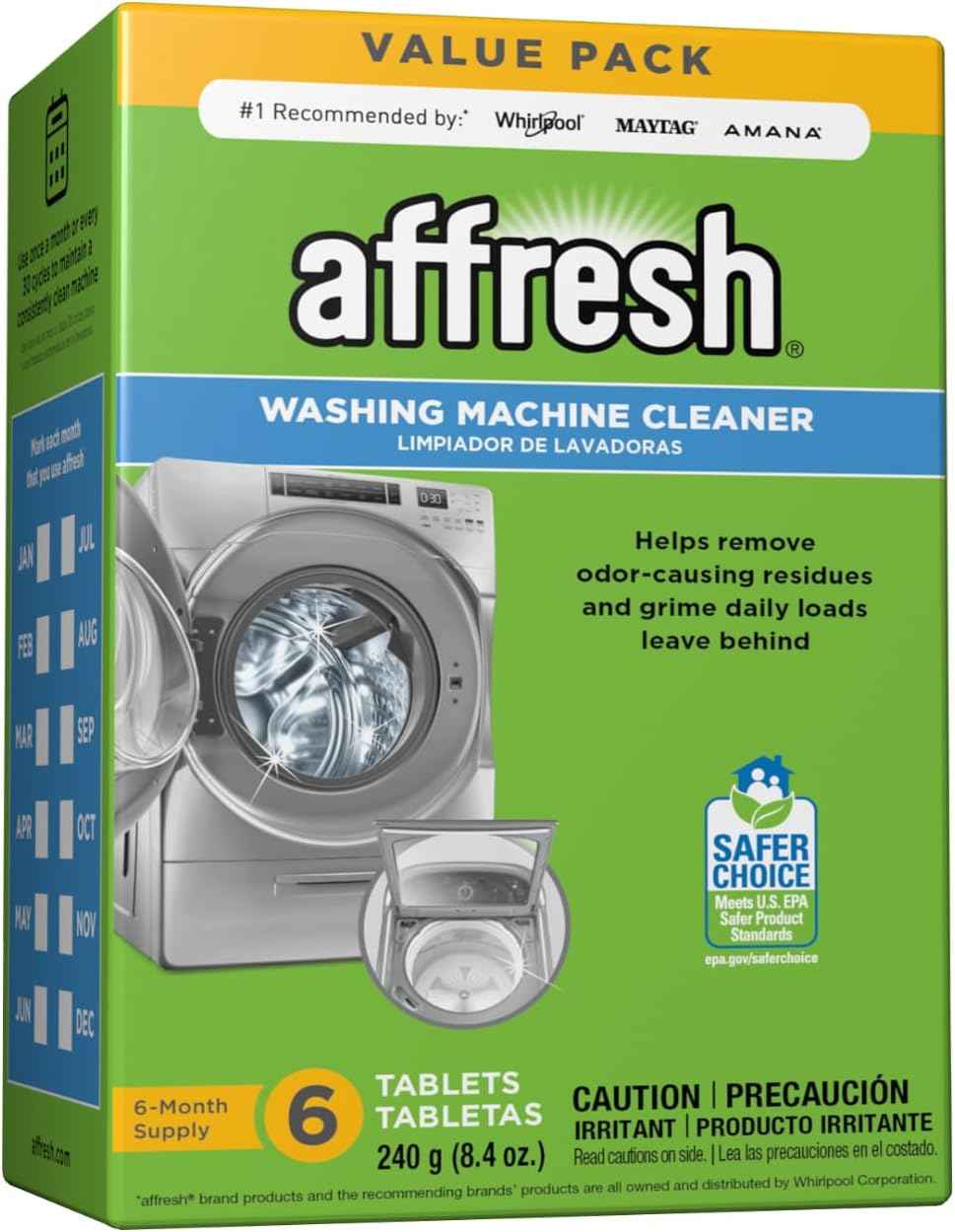 Affresh Washing Machine Cleaner, Helps Power Away Odor Causing Bacteria & Grime Deep Inside Pump, Valve & Hoses, 6 Time Release Tablets, 6 Month Supply