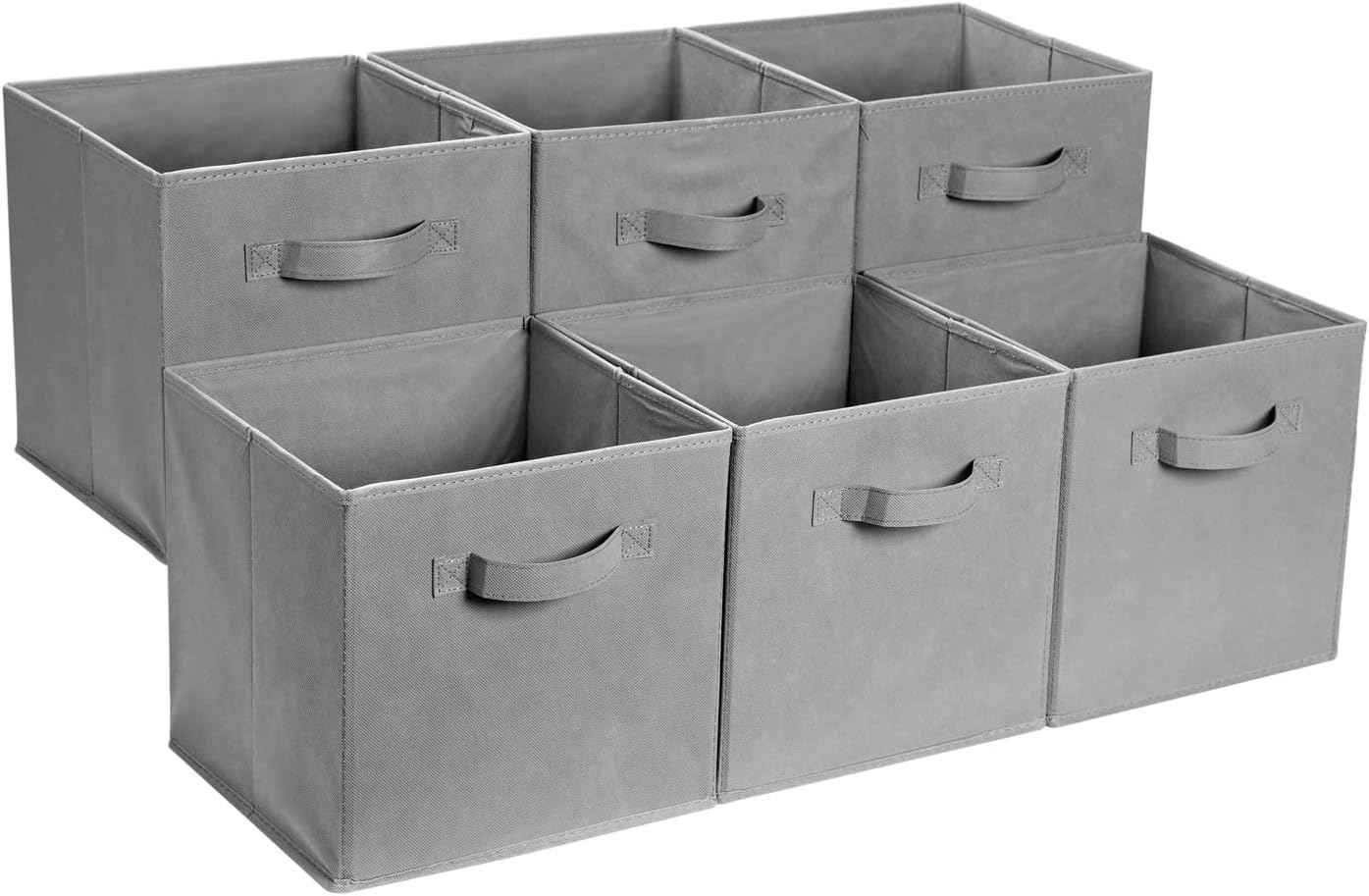 Amazon Basics Collapsible Fabric Storage Cubes Organizer with Handles, Sturdy, Beige, 10.5-x-10.5-x-11-inch, Pack of 6