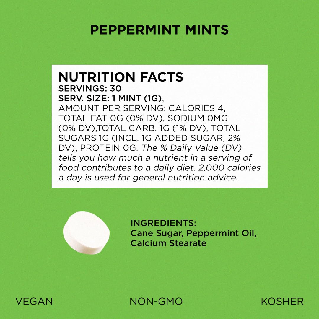 Simply Mints Natural Peppermint Breath Mints, 6 pack with 180 pieces, made with real peppermint oil and no artificial ingredients