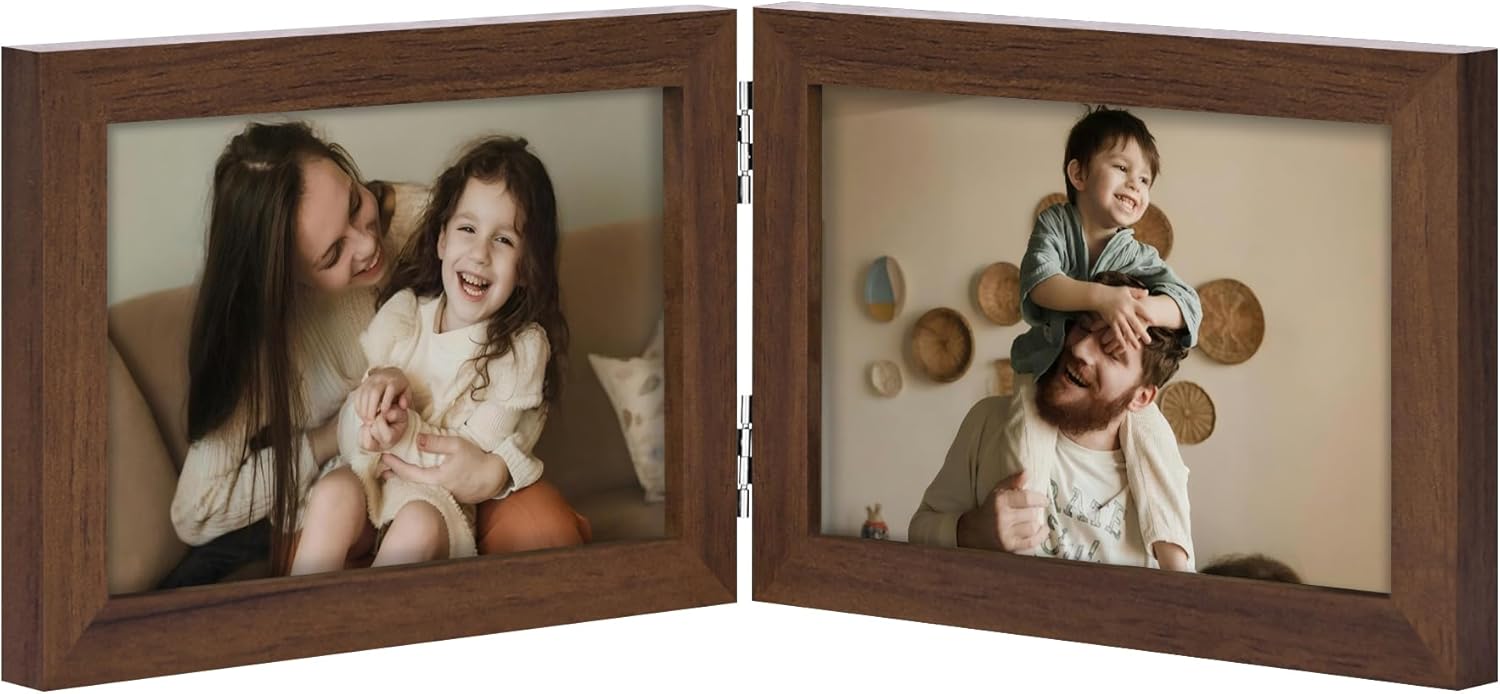 decorUhome double 4x6 picture frame vertical engineered wood bifold photo frame with plexiglass tabletop display black