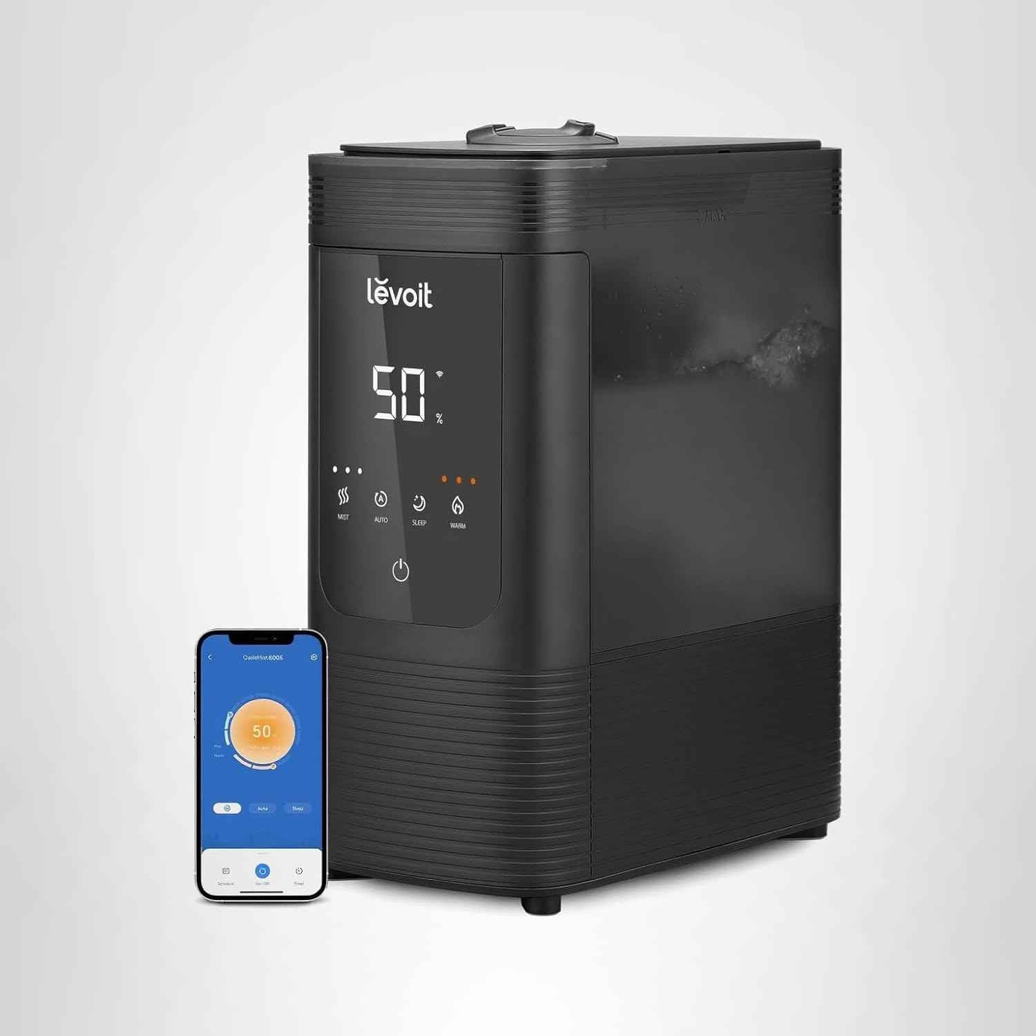 LEVOIT Humidifiers for Bedroom Home, Smart Warm and Cool Mist Air Humidifier for Large Room, Auto Customized Humidity, Fast Symptom Relief, Easy Top Fill, Essential Oil, Quiet, OasisMist4.5L, White