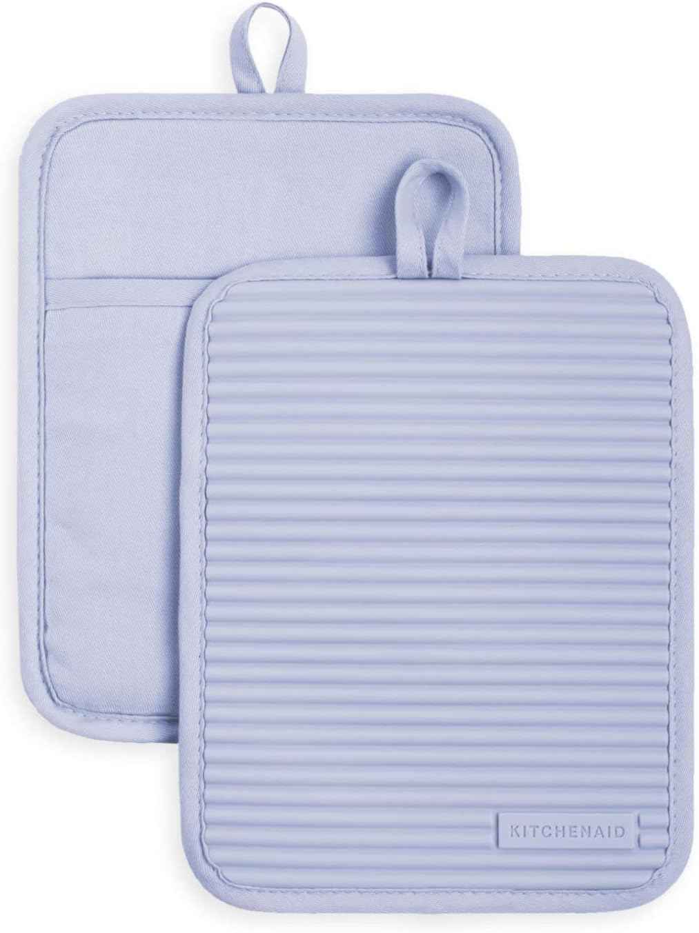 KitchenAid Ribbed Soft Silicone Pot Holder 2-Pack Set, Milkshake Tan, 7"x9"