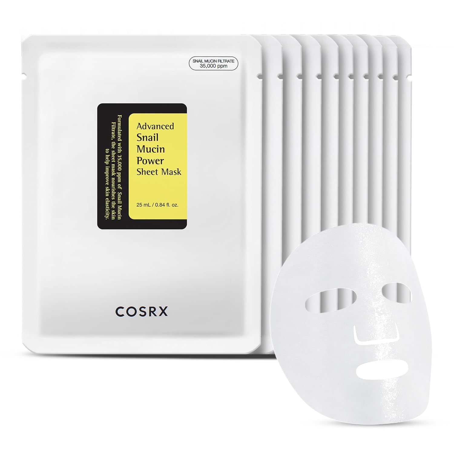 cosrx snail mucin sheet mask 10ea, 35000ppm snail mucin, self care, dry sensitive skin, cruelty free