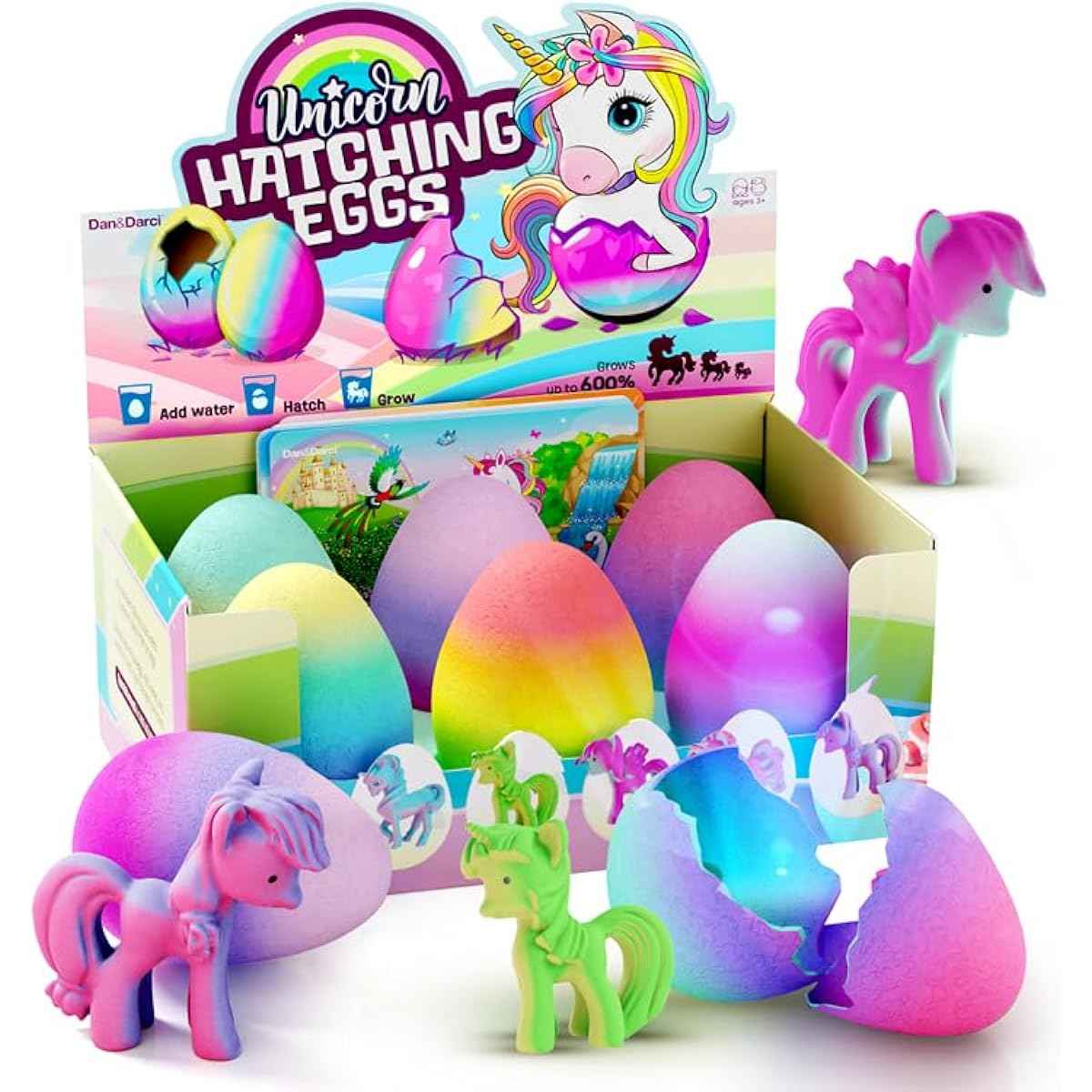 Dan&Darci Unicorn Hatching Surprise Eggs for Kids - 6 Pack - Grows 600% - Basket Stuffers - Easter Toys for Girls 3-8 - Birthday Gift - Party Favors for 3+ Year Old Girl - Gifts for Ages 3 4 5 6 7 8