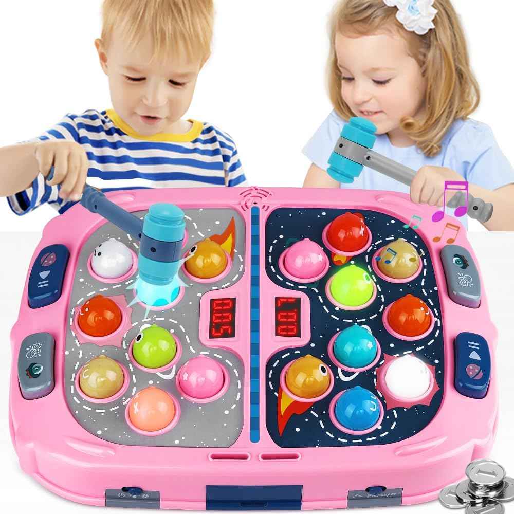 Whack Game Mole for Toddlers, Toys for 3-12 Year Old Boys and Girls, Pounding Game for Kids,Gifts for 3 4 5 6+ Year Old Boys, Interactive Educational Toy with Sound and Light,PK Mode with 2 Hammers