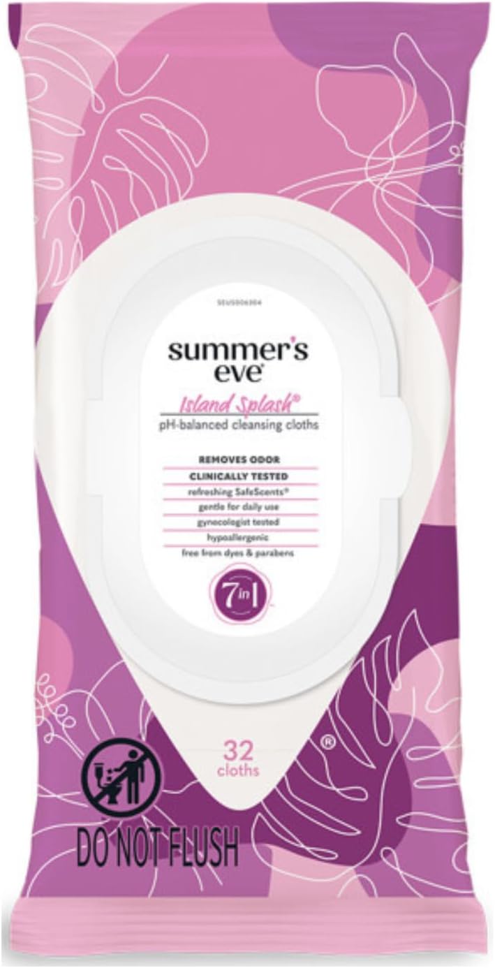 Summer's Eve Simply Sensitive feminine wipes, gentle pH-balanced micellar water formula for vaginal odor control, resealable packs of 32
