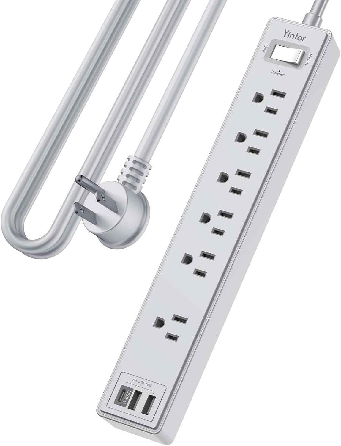 6Ft Power Strip Surge Protector - Yintar Extension Cord with 6 AC Outlets and 3 USB Ports for for Home, Office, Dorm Essentials, 1680 Joules, ETL Listed, (Black)