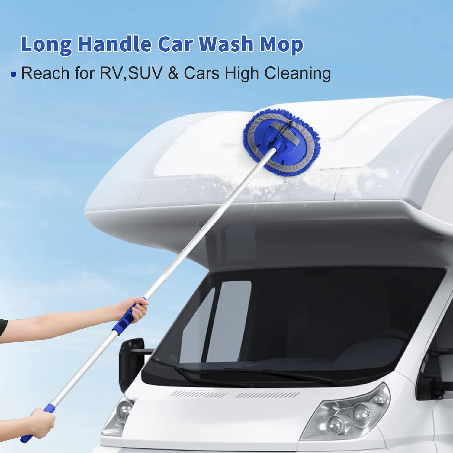 Wontolf 62 inch long handle car wash brush kit with chenille microfiber car wash mop for scratch-free car detailing cleaning