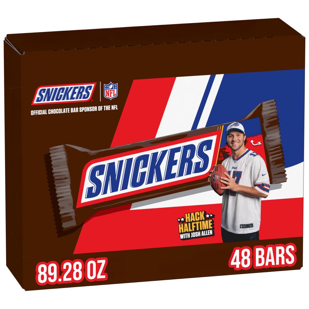 snickers full size bulk milk chocolate candy bars, 1.86 oz bar, 48 count box