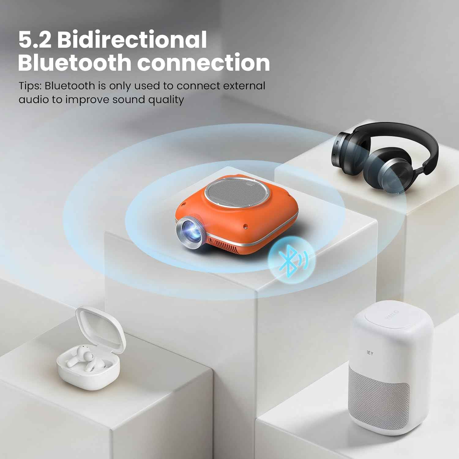 HOMPOW Mini Projector with Two -Way Bluetooth, Portable Projector for Home Theater Use, Support 1080P for Outdoor Projector/Movie Projector Compatible with HDMI, USB, Laptop, TV Stick (Orange)