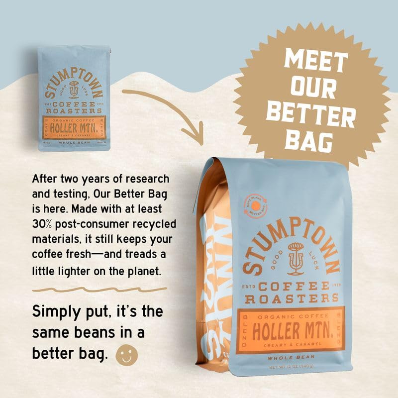 stumptown holler mountain organic whole bean coffee, 12 oz, 100% arabica, citrus zest, caramel, hazelnut notes