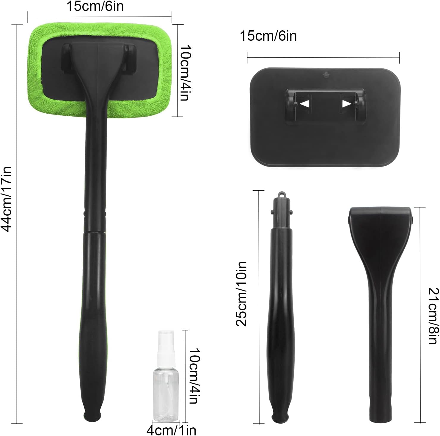 windshield cleaning tool with 4 washable microfiber pads and extendable ergonomic handle for auto glass wiper