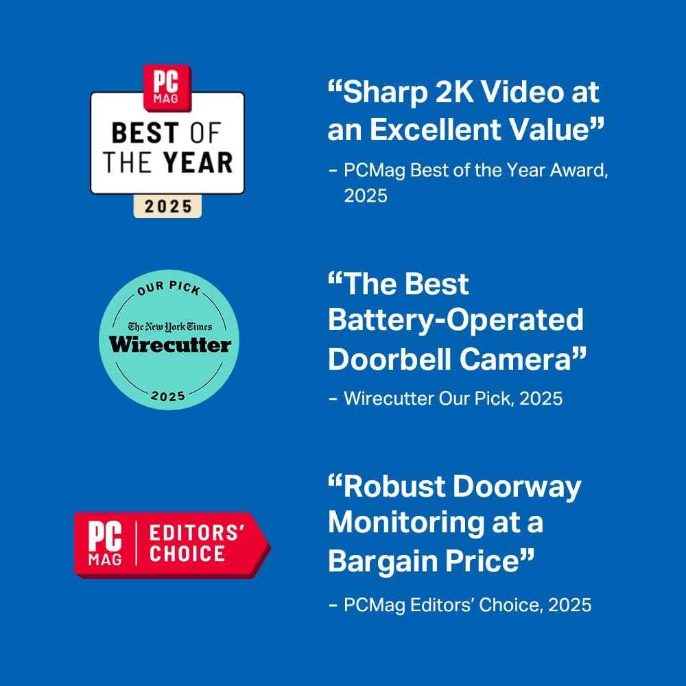 Tapo 2K+ Wired or Battery Powered Smart Video Doorbell with Chime - 180° Field of View, Person/Vehicle/Package Detection, Ring Call, 2-Way Audio, Subscription-Free Local Storage or Optional Cloud,D225