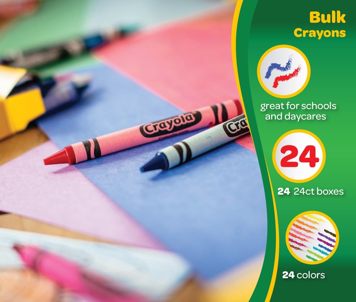 Crayola Crayons Bulk (24 Packs), Preschool Classroom Supplies, Coloring Book Supplies, School Crayons for Kids, Gifts, Ages 3+