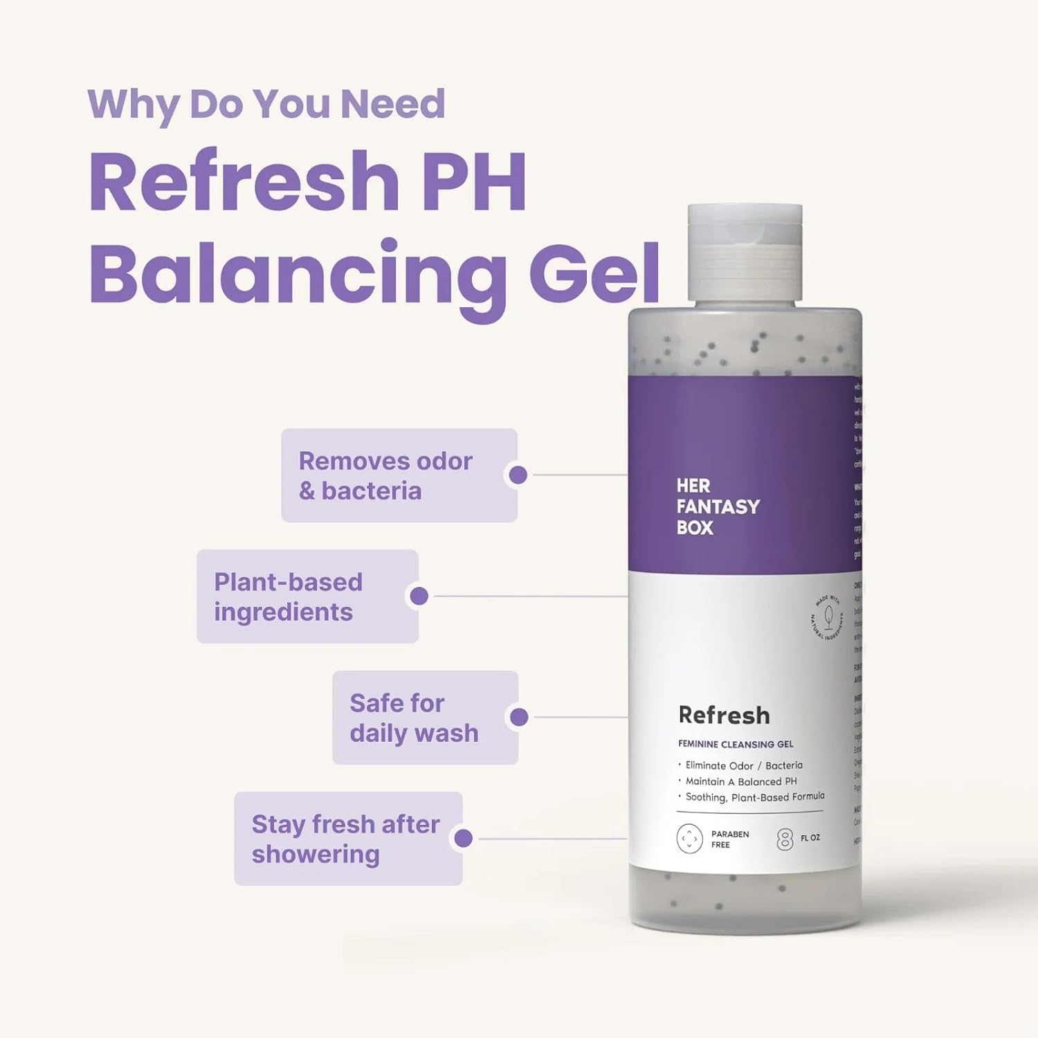 Her Fantasy Box Refresh pH Balanced Gentle Shower Gel Natural Hygiene Solution for All Skin Types 8 oz