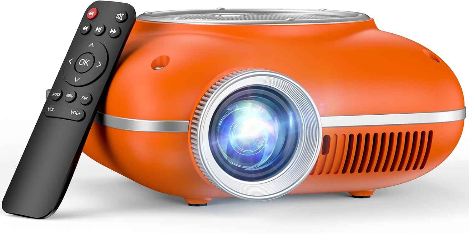 HOMPOW Mini Projector with Two -Way Bluetooth, Portable Projector for Home Theater Use, Support 1080P for Outdoor Projector/Movie Projector Compatible with HDMI, USB, Laptop, TV Stick (Orange)