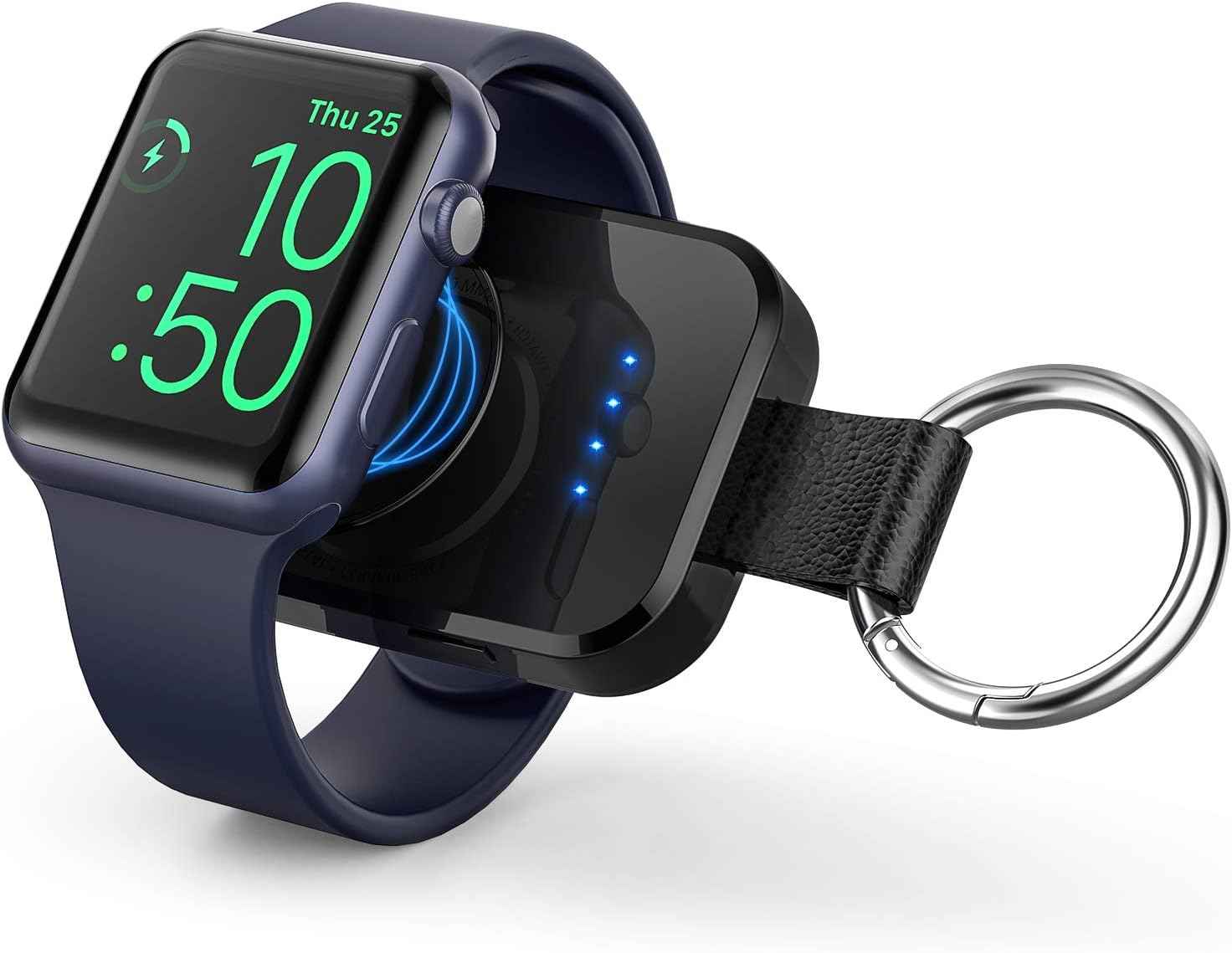 i.VALUX Portable Wireless Charger for Apple Watch Series 11/10/9/8/UItra/7/6/5/4/3/2/SE,Compact Magnetic iWatch Charger 1000mAh Extra Power Bank Smart Keychain Travel Accessories Father Birthday-Black